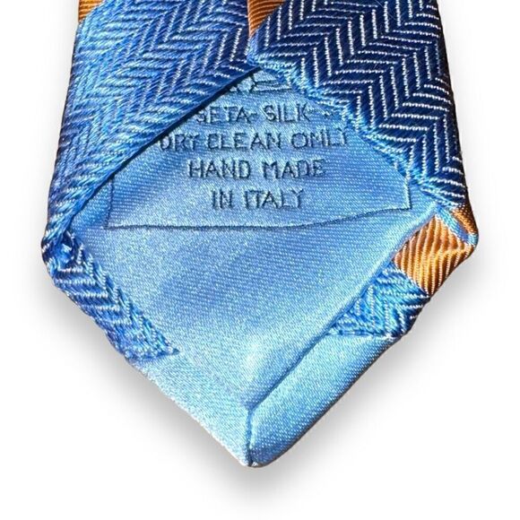 Italo Ferrelli Silvimarina Blue & Orange Handmade 100% Silk Tie - Picture 6 of 9